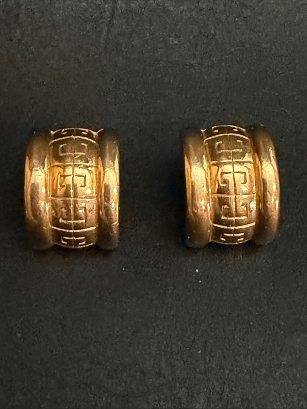 Vintage Givenchy Gold Tone Classic Logo Pierced Signed Earrings READ